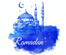 Watercolor drawing ramadan Kareem vector background 14