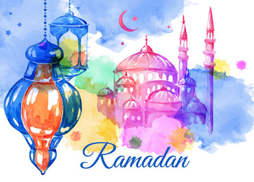 Watercolor drawing ramadan Kareem vector background 15