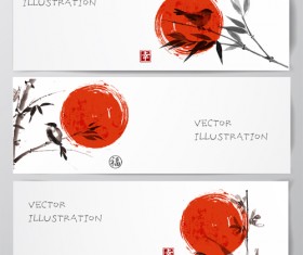 Watercolor drawn with banners vector set 01