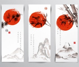 Watercolor drawn with banners vector set 02