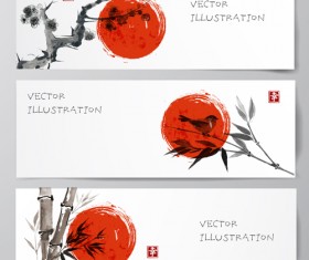 Watercolor drawn with banners vector set 03