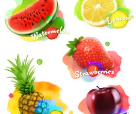 Watercolor fresh fruits set 01 vector