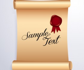 Wax seal with curled paper background vector