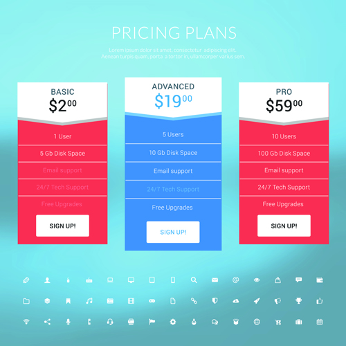 Website pricing plans banners vector material 03