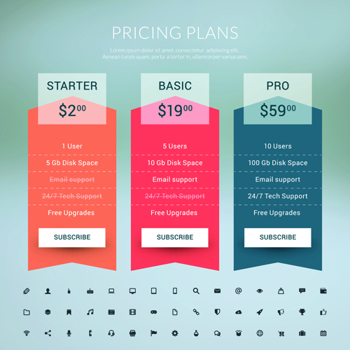 Website pricing plans banners vector material 04