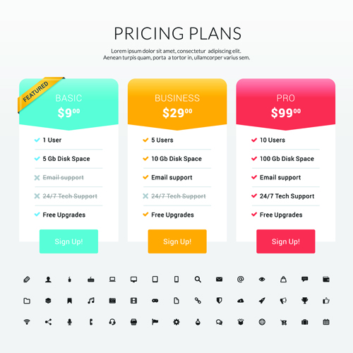 Website pricing plans banners vector material 05