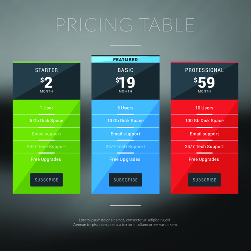 Website pricing plans banners vector material 07
