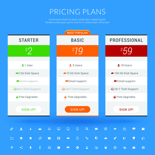 Website pricing plans banners vector material 08