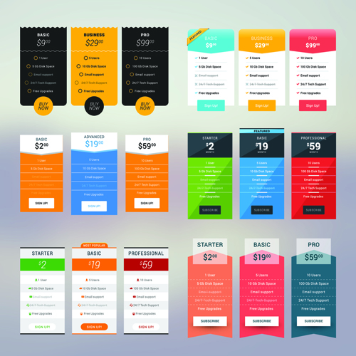 Website pricing plans banners vector material 09