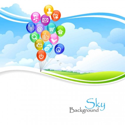 Blue sky with web icons vector background