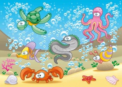 Cartoon marine animals background vectors 02
