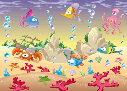 Cartoon marine animals background vectors 01