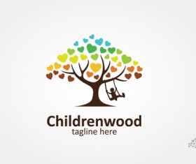 children swing with tree logo vector material