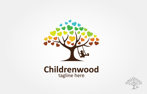 children swing with tree logo vector material