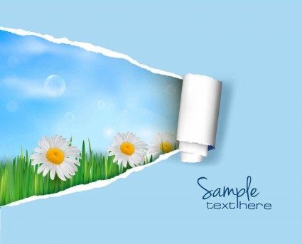 Ripped Open Paper With Flower Background Vector Free Download