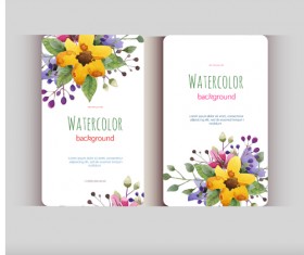 Beautiful watercolor flower business cards vector set 01