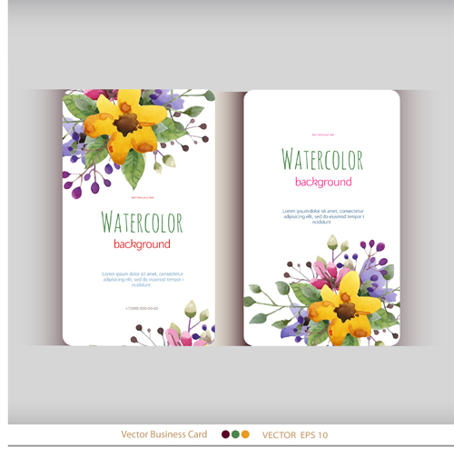 Beautiful watercolor flower business cards vector set 01