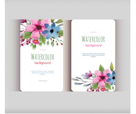 Beautiful watercolor flower business cards vector set 02