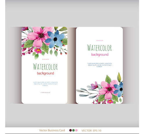 Beautiful watercolor flower business cards vector set 02