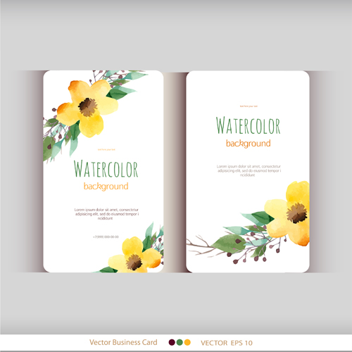 Beautiful watercolor flower business cards vector set 03