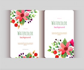 Beautiful watercolor flower business cards vector set 04