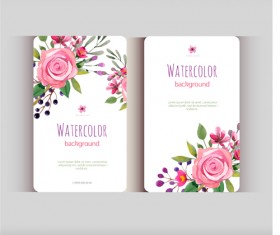 Beautiful watercolor flower business cards vector set 05