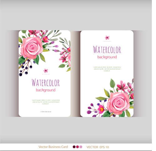 Beautiful watercolor flower business cards vector set 05