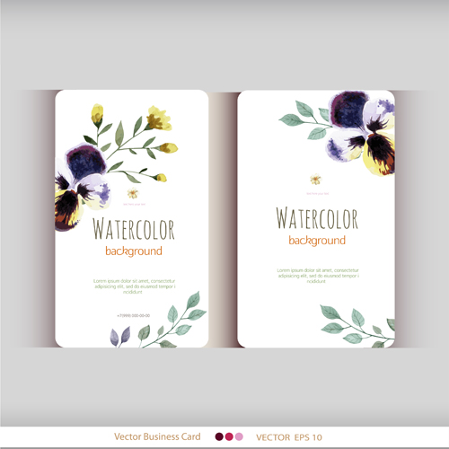 Beautiful watercolor flower business cards vector set 08