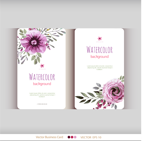 Beautiful watercolor flower business cards vector set 09