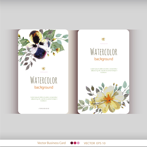 Beautiful watercolor flower business cards vector set 10