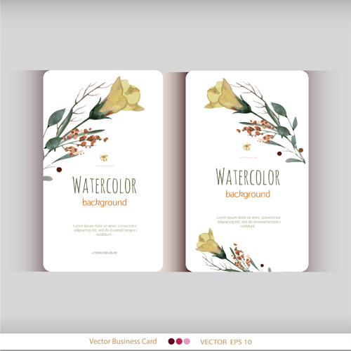 Beautiful watercolor flower business cards vector set 12
