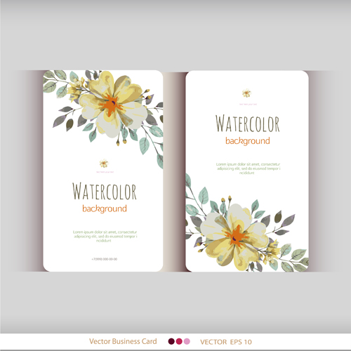 Beautiful watercolor flower business cards vector set 13