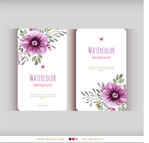 Beautiful watercolor flower business cards vector set 14