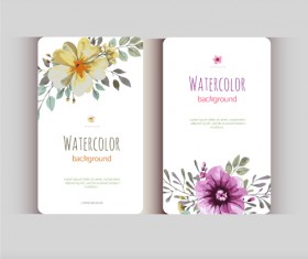 Beautiful watercolor flower business cards vector set 15