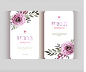 Beautiful watercolor flower business cards vector set 17