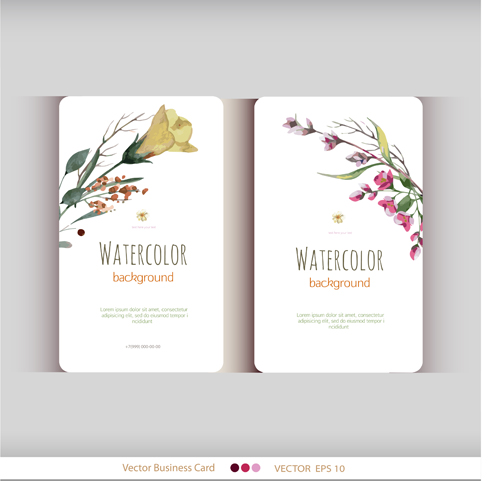 Beautiful watercolor flower business cards vector set 18