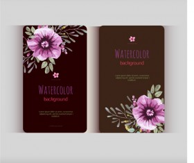Beautiful watercolor flower business cards vector set 19