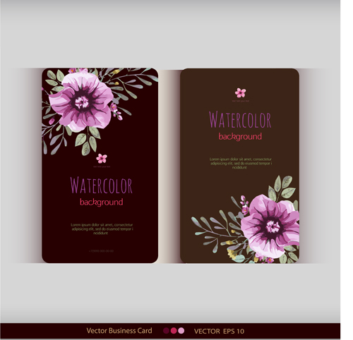 Beautiful watercolor flower business cards vector set 19