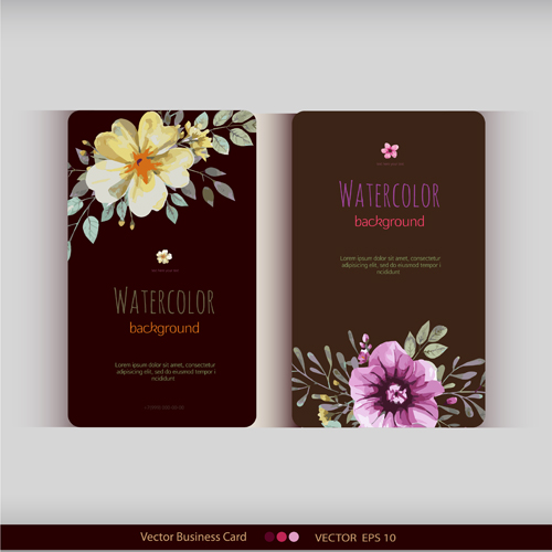 Beautiful watercolor flower business cards vector set 20