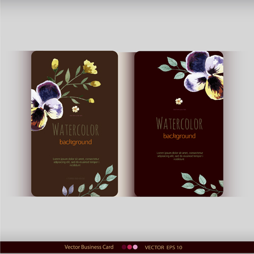 Beautiful watercolor flower business cards vector set 21