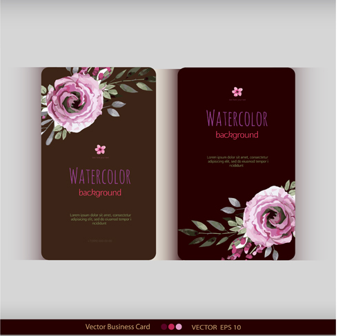 Beautiful watercolor flower business cards vector set 23