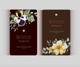 Beautiful watercolor flower business cards vector set 24