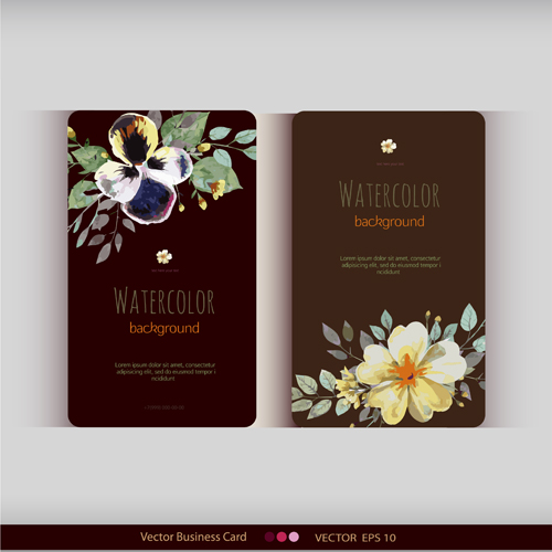Beautiful watercolor flower business cards vector set 24