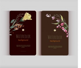 Beautiful watercolor flower business cards vector set 25