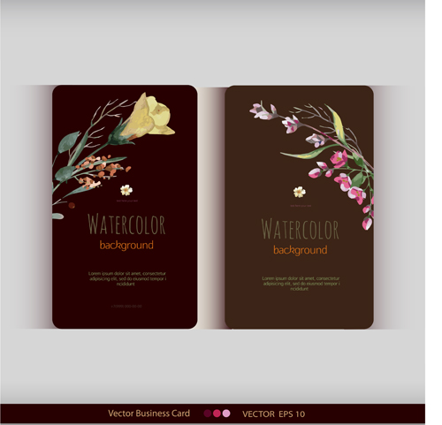 Beautiful watercolor flower business cards vector set 25
