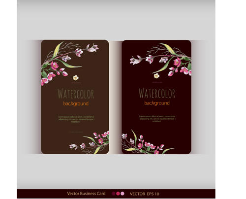 Beautiful watercolor flower business cards vector set 26