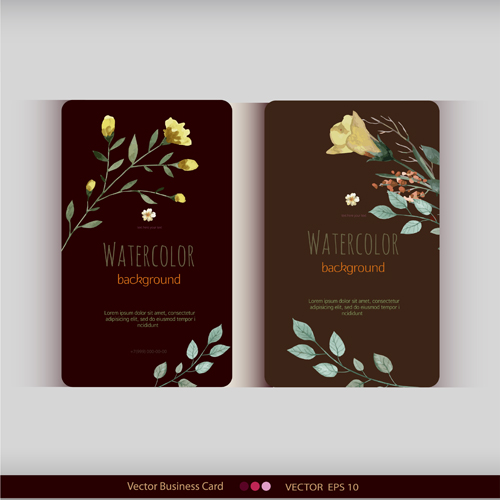 Beautiful watercolor flower business cards vector set 27