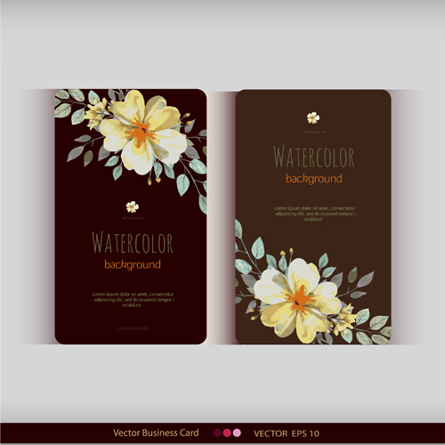 Beautiful watercolor flower business cards vector set 28