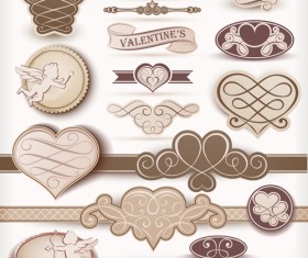 Beige valentine day labels vectors set