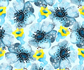 Blue watercolor flowers pattern seamless vector